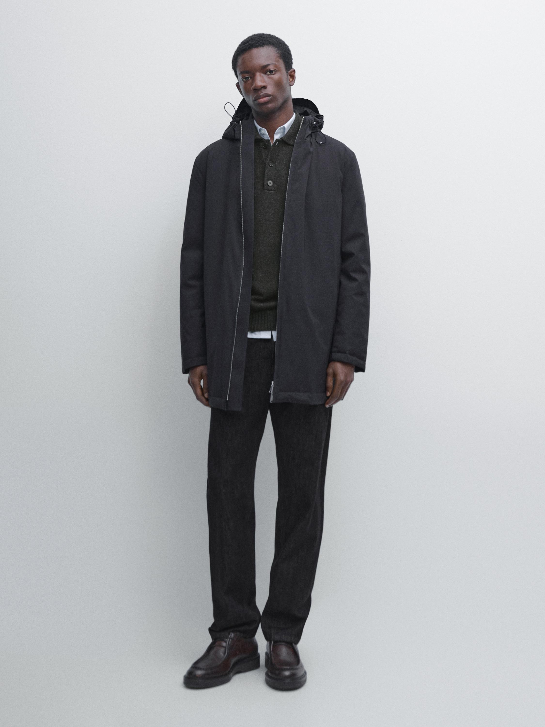 Water-repellent down blend hooded parka